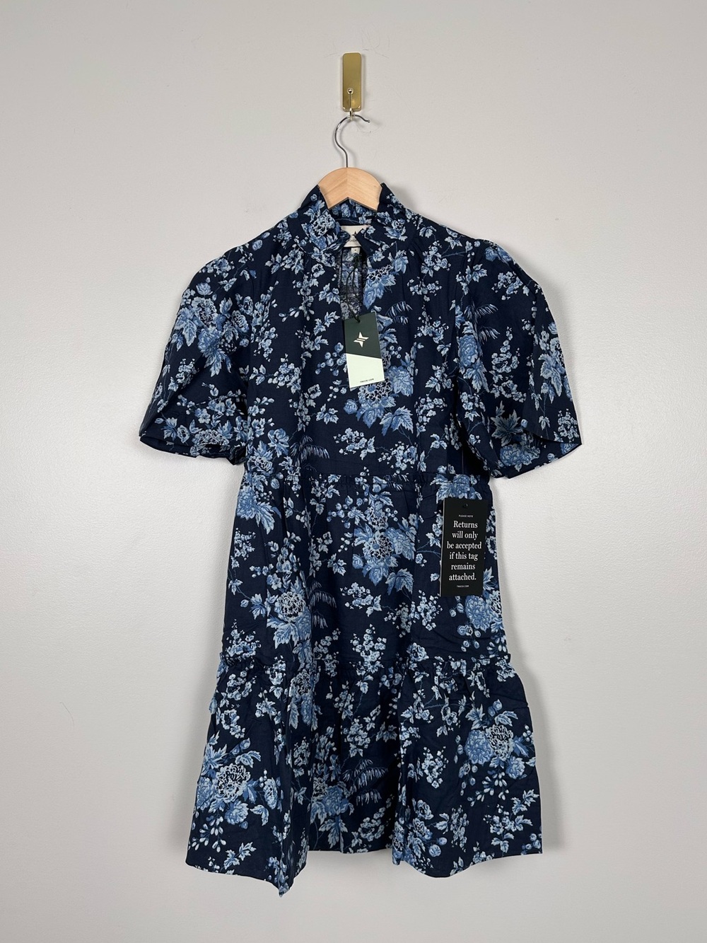 TUCKERNUCK Twilight Garden Crawford Dress Blue Floral Tiered Mini Linen Blend - Picture 6 of 9